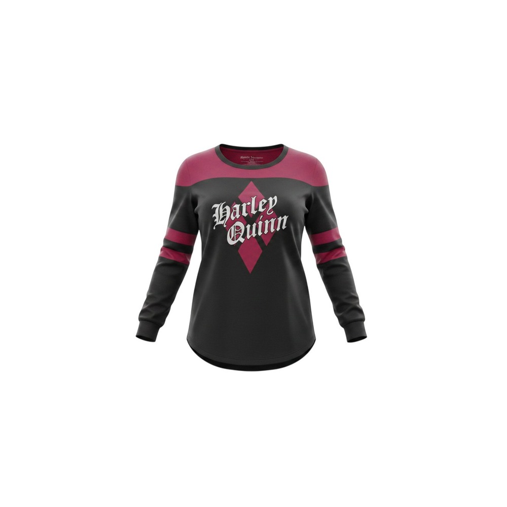 Harley Quinn Graphic Tee Juniors XL Black Burgundy Long Sleeve Colorblock